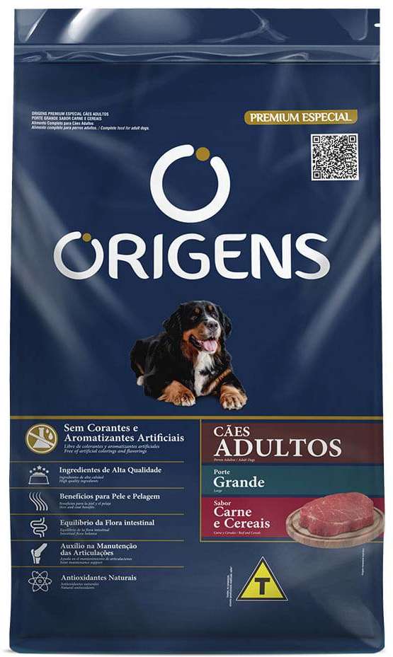 Ração Seca Origens Carne e Cereais para Cães Adultos Raças Grandes - 20Kg