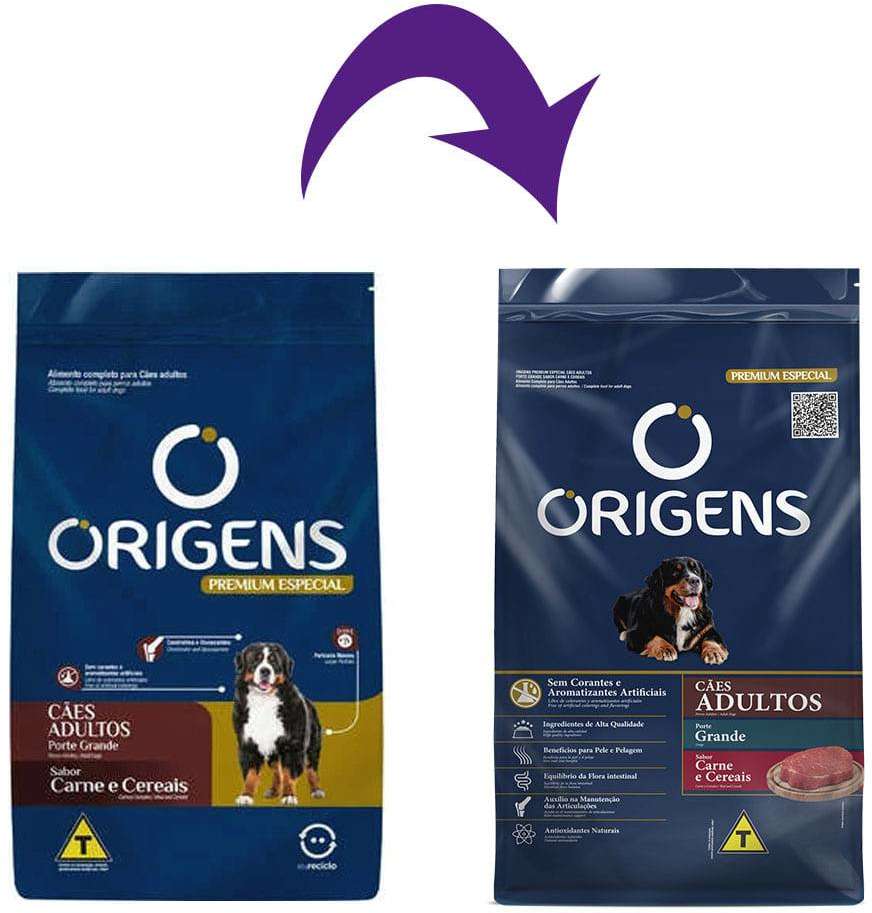 Ração Seca Origens Carne e Cereais para Cães Adultos Raças Grandes - 20Kg