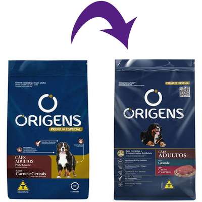 Ração Seca Origens Premium Especial Carne e Cereais para Cães Adultos Raças Grandes
