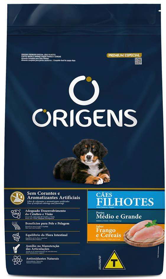 Ração Seca Origens Frango e Cereais para Cães Filhotes Raças Médias e Grandes - 15Kg