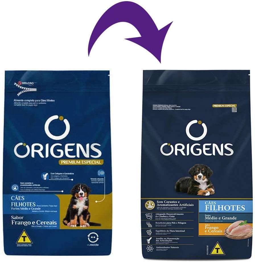 Ração Seca Origens Frango e Cereais para Cães Filhotes Raças Médias e Grandes - 15Kg