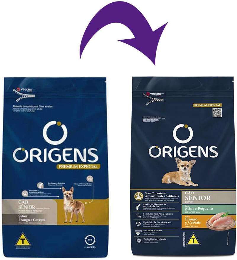 Ração Seca Origens Frango e Cereais Integrais para Cães Sênior Raças Mini e Pequena - 10,1Kg