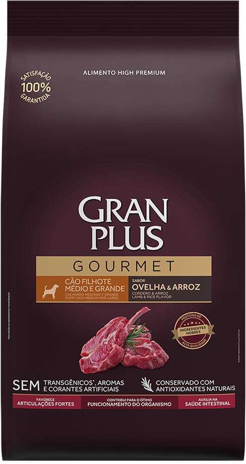 Ração Seca GranPlus Gourmet Ovelha & Arroz para Cães Filhotes Raças Médias e Grandes - 15Kg