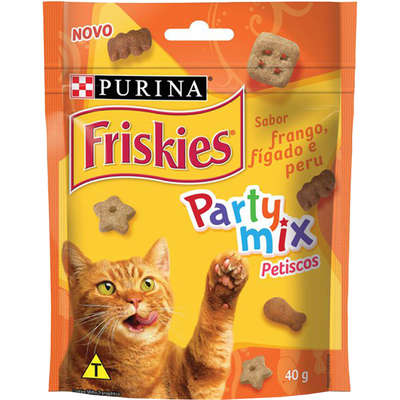 Petisco Nestlé Purina Friskies Party Mix Frango, Fígado e Peru para Gatos Adultos