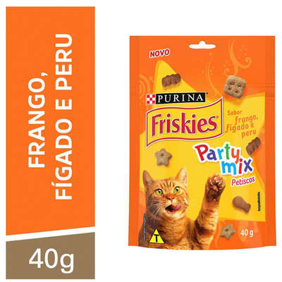 Petisco Nestlé Purina Friskies Party Mix Frango, Fígado e Peru para Gatos Adultos