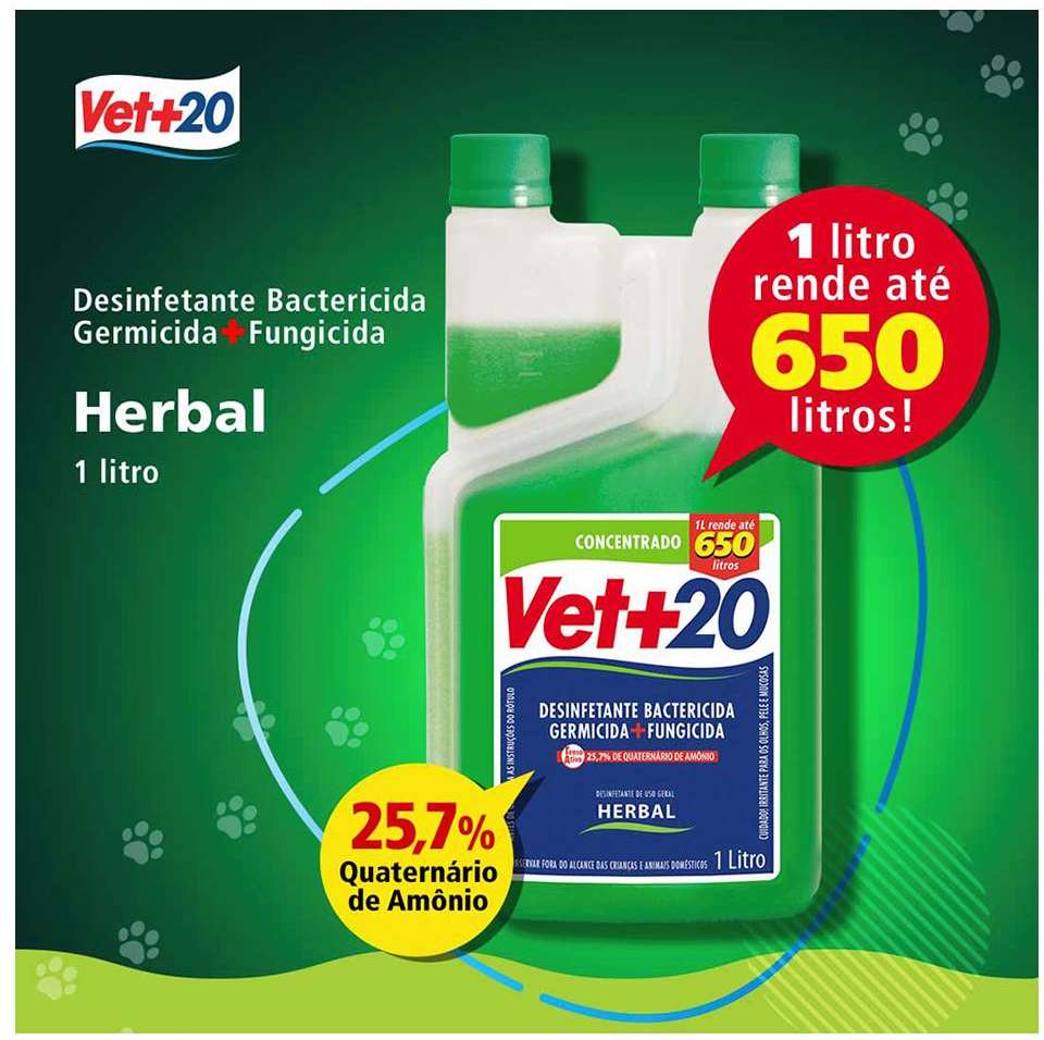 Desinfetante Vet+20 Bactericida Herbal - 1 Litro