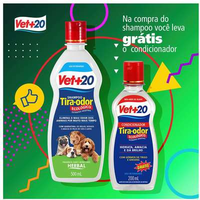 Kit VET+20 Shampoo Tira Odor Herbal + Condicionador Tira Odor	