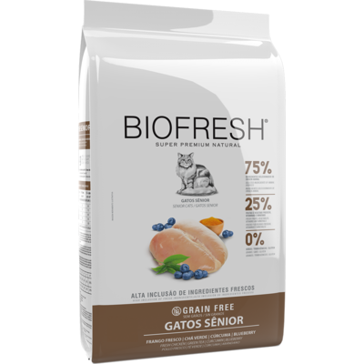 Ração Seca Biofresh Frango Fresco, Chá Verde, Cúrcuma e Blueberry para Gatos Sênior