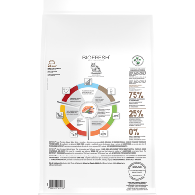 Ração Seca Biofresh Peixe Branco, Salmão, Chá Verde, Cúrcuma e Blueberry para Gatos Sênior