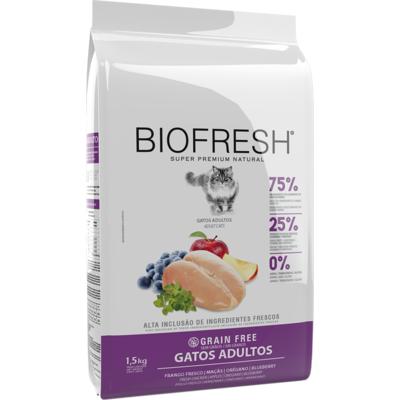 Ração Seca Biofresh Frango Fresco, Maçãs, Orégano e Blueberry para Gatos Adultos