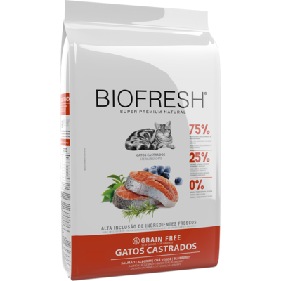 Ração Seca Biofresh Salmão, Alecrim, Chá Verde e Blueberry para Gatos Castrados