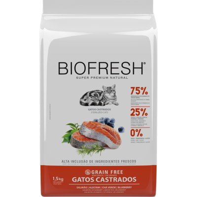 Ração Seca Biofresh Salmão, Alecrim, Chá Verde e Blueberry para Gatos Castrados