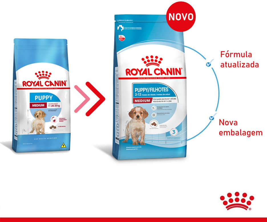 Ração Royal Canin Medium Puppy para Cães Filhotes de Raças Médias de 2 a 12 Meses de Idade - 12Kg