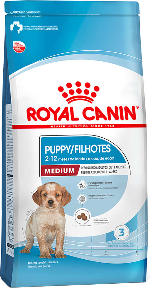 Ração Royal Canin Medium Puppy para Cães Filhotes de Raças Médias de 2 a 12 Meses de Idade - 12Kg