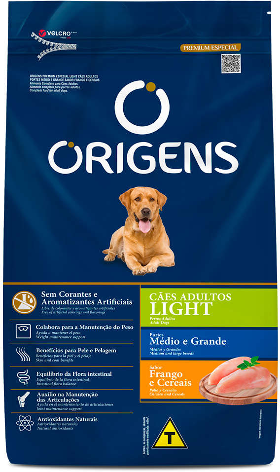Ração Seca Origens Ligth Frango e Cereais para Cães de Porte Médio e Grande - 3Kg