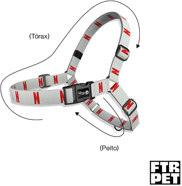 Peitoral Antipuxão Future Pet Netflix Branca para Cães - Tam. G