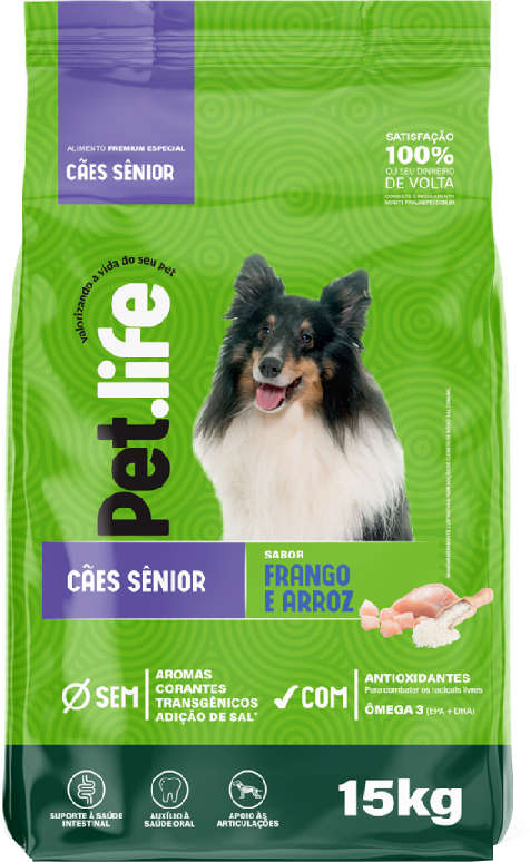 Ração Seca Pet.life Frango e Arroz para Cães Sênior - 15Kg