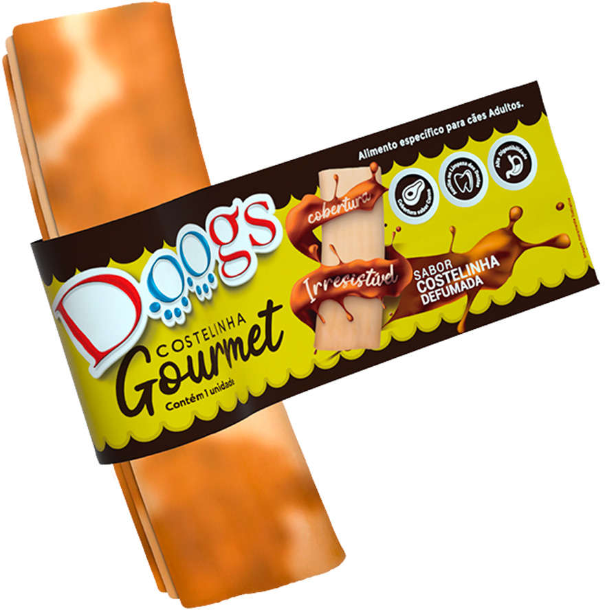 Costelinha Doogs para Cães Porte Grande Sabor Costelinha Defumada - 3 Unidades