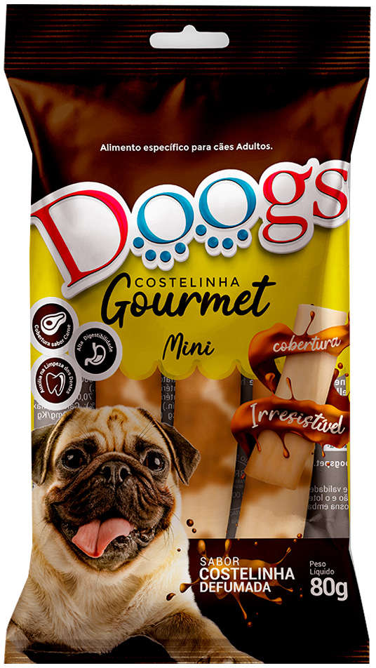 Osso Doogs Gourmet para Cães Adultos Porte Mini Sabor Costelinha Defumada - 80g