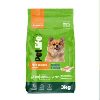 Ração Seca Pet.life Frango e Arroz para Cães Adultos Porte Mini