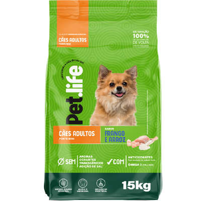 Ração Seca Pet.life Frango e Arroz para Cães Adultos Porte Mini