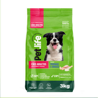 Ração Seca Pet.life Frango e Arroz para Cães Adultos Porte Médio e Grande
