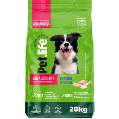 Ração Seca Pet.life Frango e Arroz para Cães Adultos Porte Médio e Grande