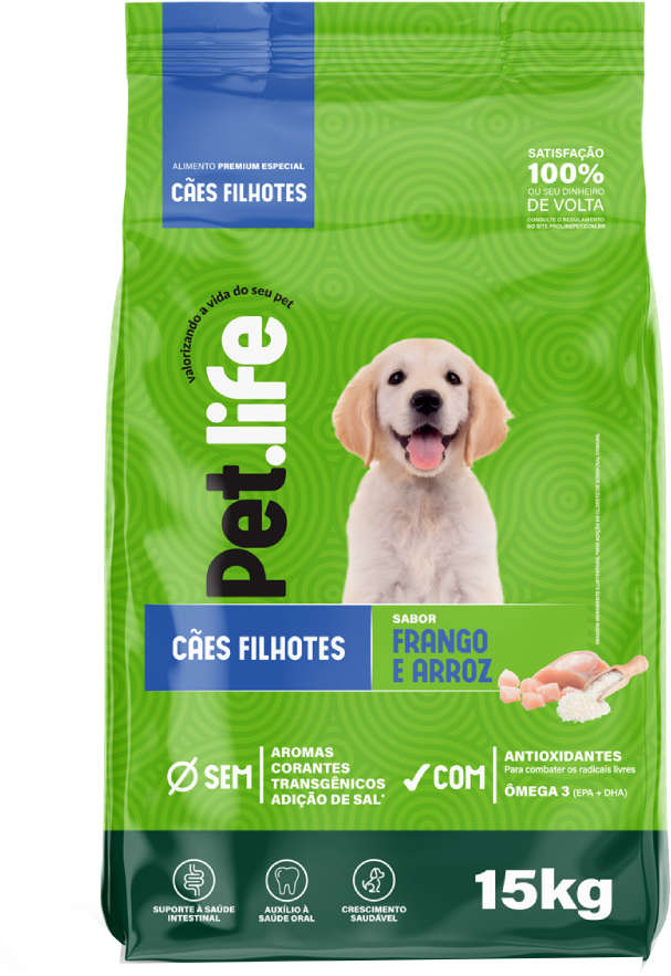 Ração Seca Pet.life Frango e Arroz para Cães Filhotes - 15Kg