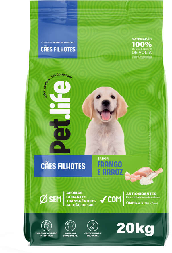 Ração Seca Pet.life Frango e Arroz para Cães Filhotes - 20Kg