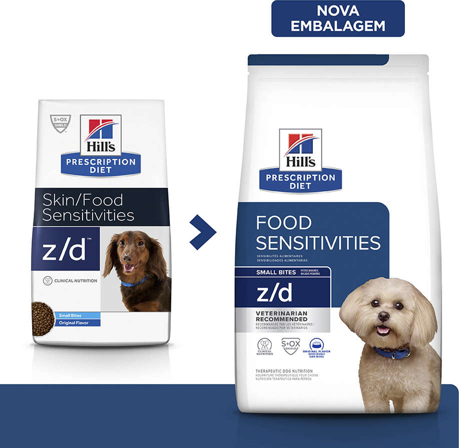 Ração Seca Hill's Prescription Diet z/d Pedaços Pequenos Alergia Alimentares e Pele para Cães Adultos - 3,17Kg
