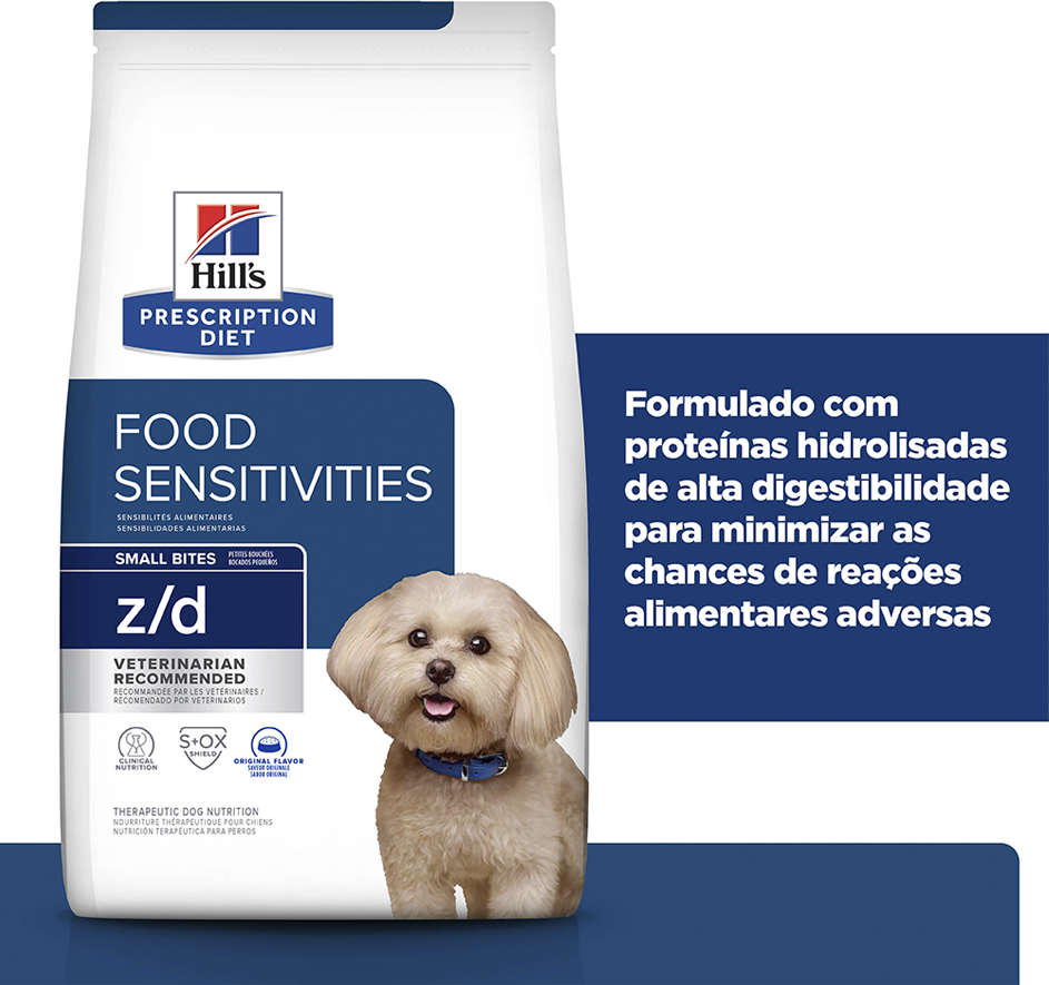 Ração Seca Hill's Prescription Diet z/d Pedaços Pequenos Alergia Alimentares e Pele para Cães Adultos - 3,17Kg