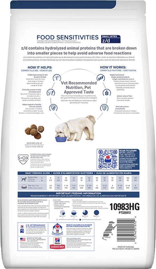 Ração Seca Hill's Prescription Diet z/d Pedaços Pequenos Alergia Alimentares e Pele para Cães Adultos - 3,17Kg