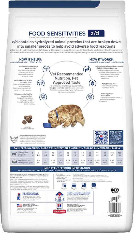 Ração Hills Canine Prescription Diet Z/D para Alergias Alimentares e Pele para Cães Adultos - 3,6Kg