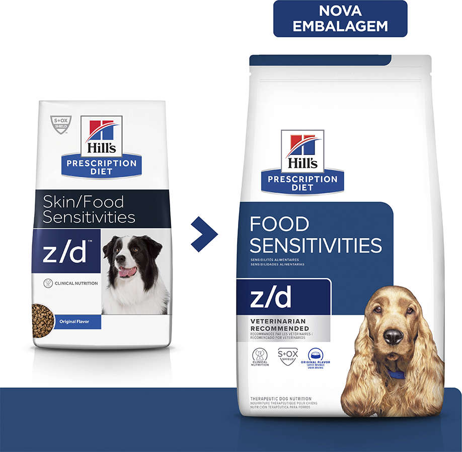 Ração Hills Canine Prescription Diet Z/D para Alergias Alimentares e Pele para Cães Adultos - 3,6Kg