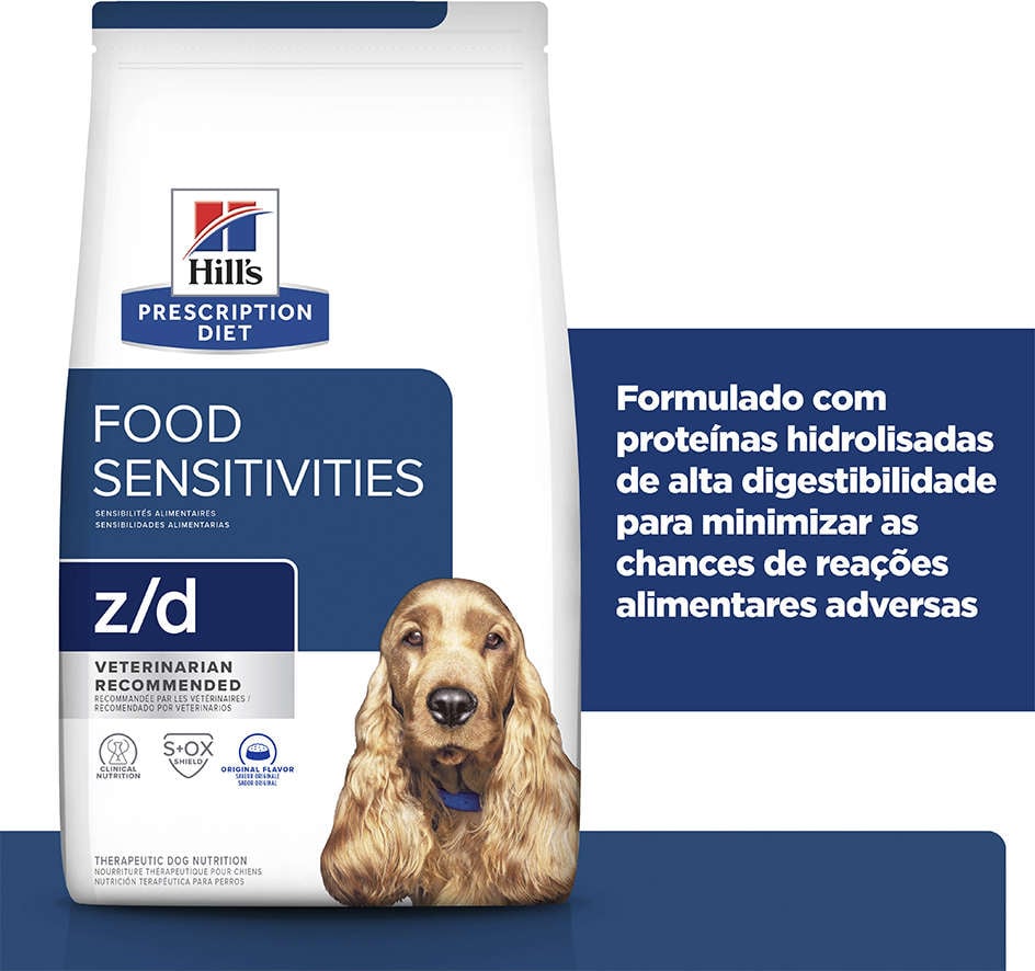Ração Hills Canine Prescription Diet Z/D para Alergias Alimentares e Pele para Cães Adultos - 3,6Kg