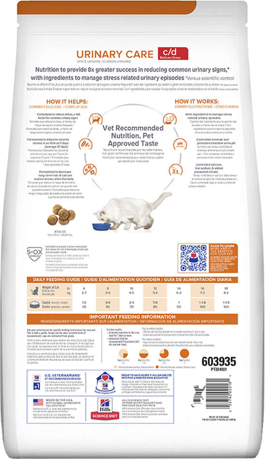 Ração Seca Hill's Prescription Diet c/d Multicare Stress Cuidado Urinário para Gatos Adultos - 3,8Kg