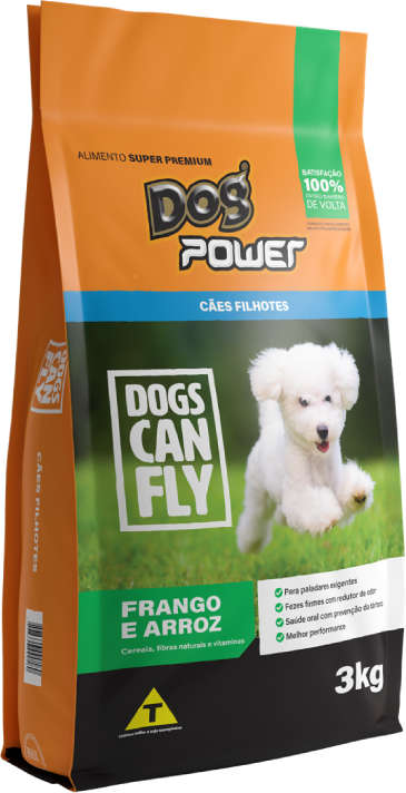 Ração Seca Dog Power Dogs Can Fly Frango e Arroz para Cães Filhotes - 3Kg
