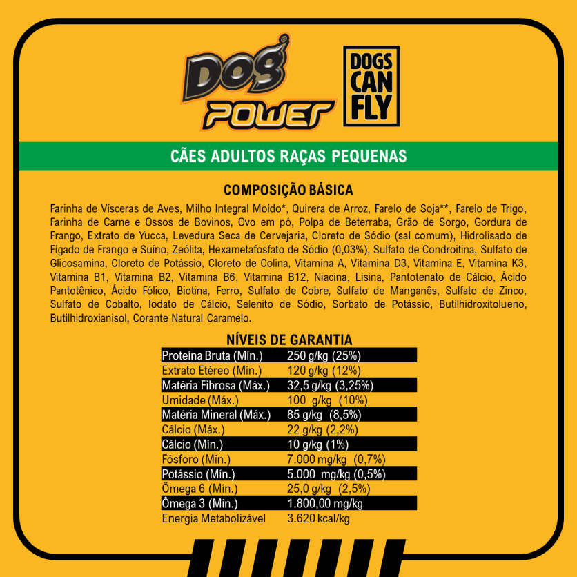 Ração Seca Dog Power Dogs Can Fly Frango e Arroz para Cães Adultos Raças Pequenas - 3Kg