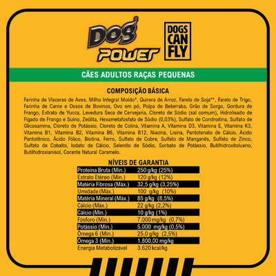 Ração Seca Dog Power Dogs Can Fly Frango e Arroz para Cães Adultos Raças Pequenas