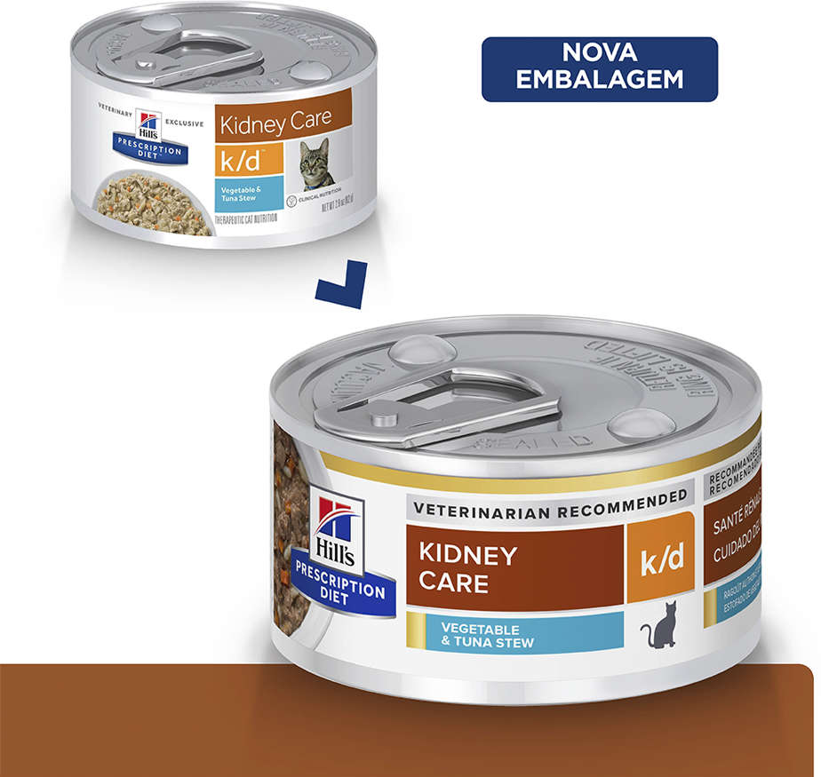Ração Úmida Hill's Prescription Diet Lata Sabor Atum k/d Cuidado Renal para Gatos - 82 g