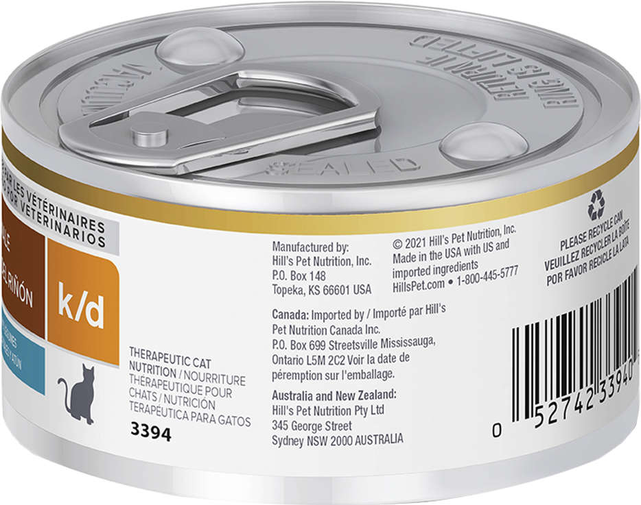 Ração Úmida Hill's Prescription Diet Lata Sabor Atum k/d Cuidado Renal para Gatos - 82 g