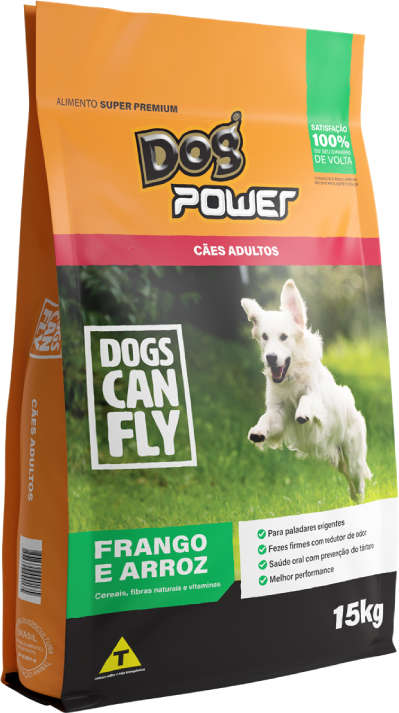 Ração Seca Dog Power Dogs Can Fly Frango e Arroz para Cães Adultos - 15Kg