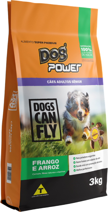Ração Seca Dog Power Dogs Can Fly Frango e Arroz para Cães Adultos Sênior - 3Kg
