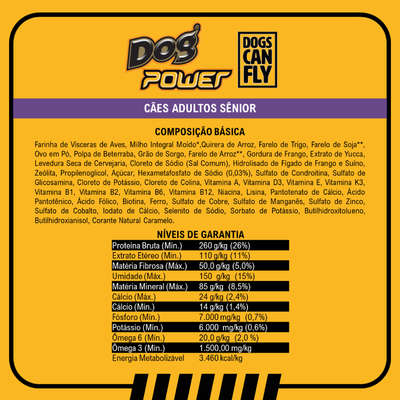 Ração Seca Dog Power Dogs Can Fly Frango e Arroz para Cães Adultos Sênior