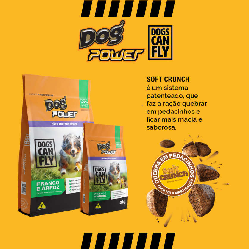 Ração Seca Dog Power Dogs Can Fly Frango e Arroz para Cães Adultos Sênior - 3Kg