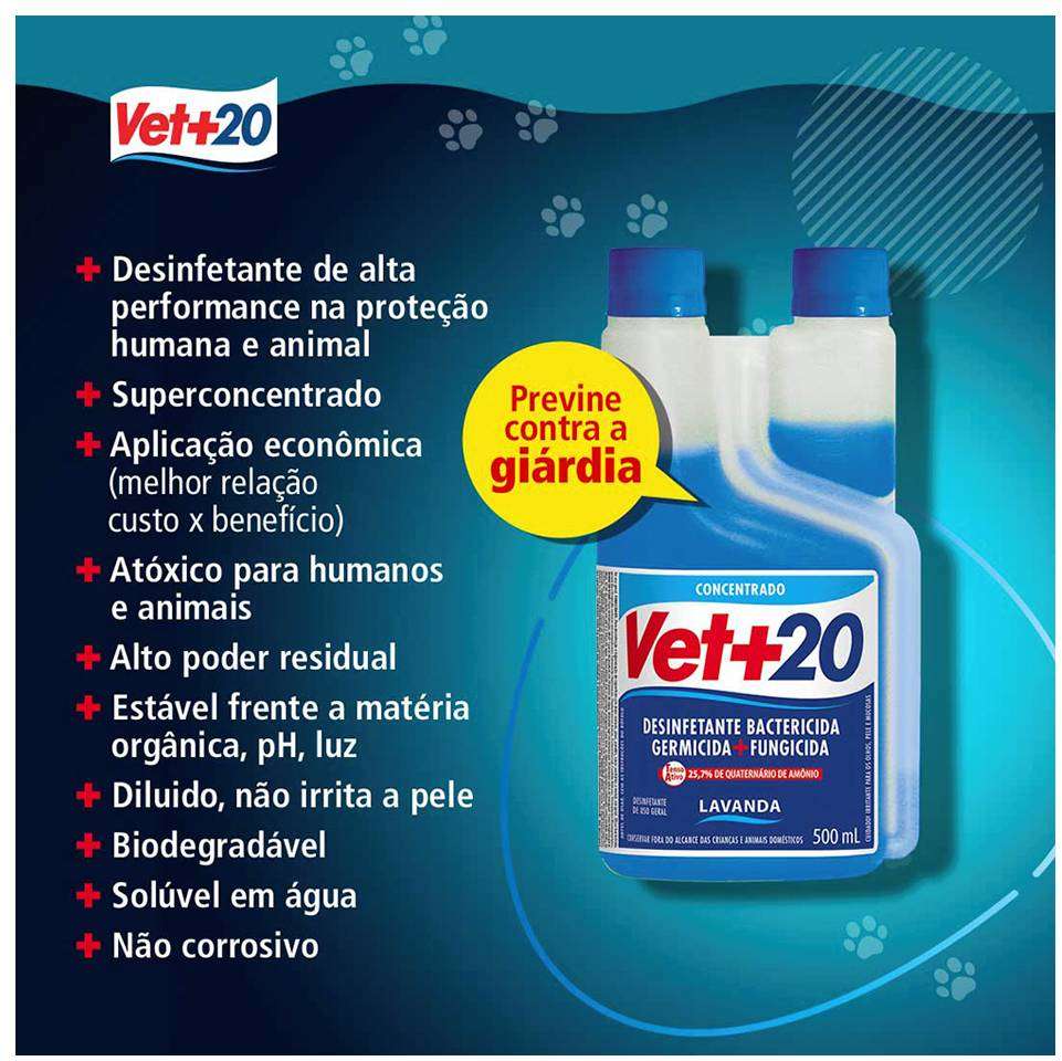 Desinfetante Vet+20 Bactericida de Lavanda - 500 mL