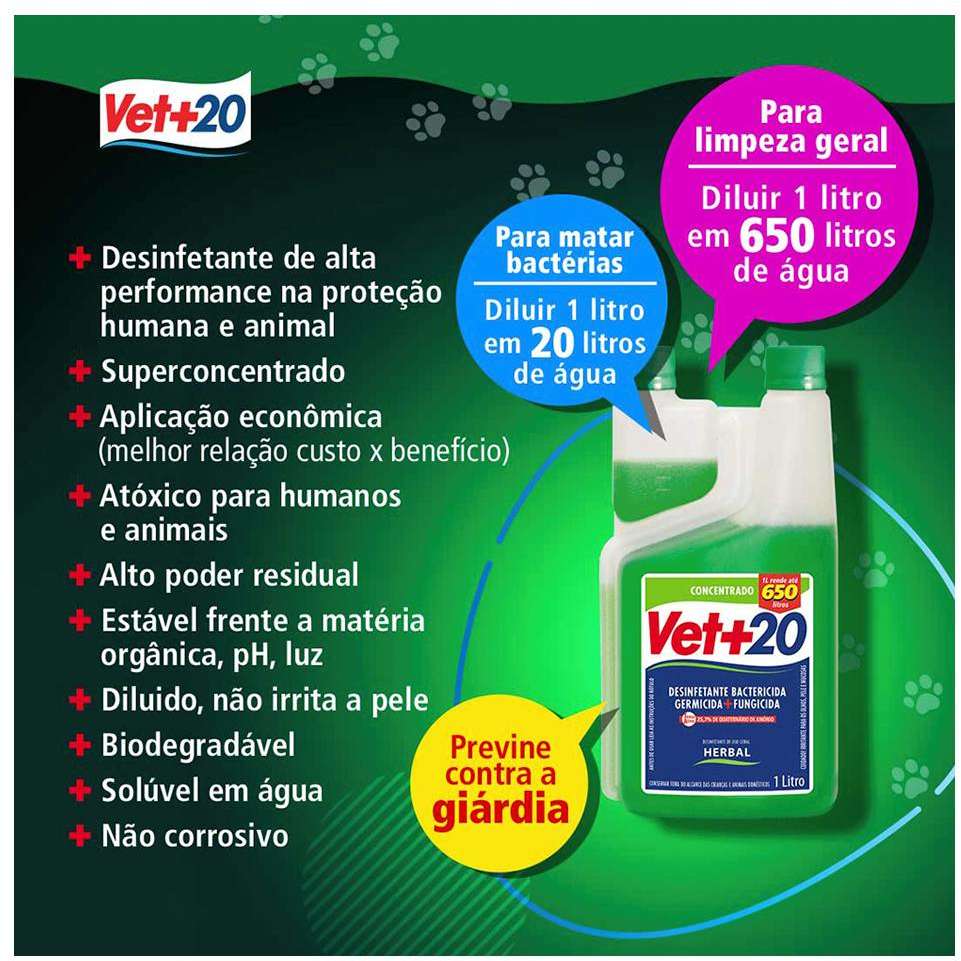 Desinfetante Vet+20 Bactericida Herbal - 1 Litro