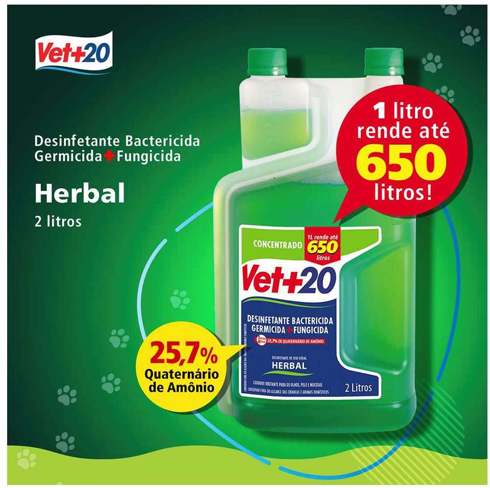 Desinfetante Vet+20 Bactericida Herbal - 2 Litros