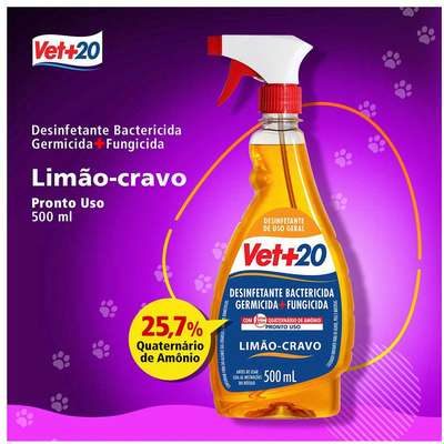 Desinfetante Vet+20 Concentrado Limão Cravo Pronto Uso para Cães e ...