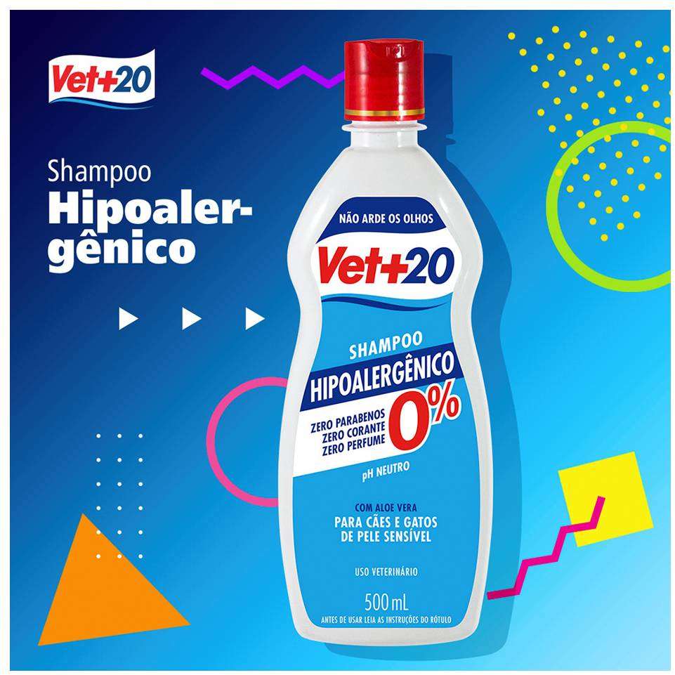 Shampoo Vet + 20 Hipoalergênico - 500 mL